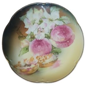 Antique JHR Bavaria Germany Hand Painted Alice PEACH & FLOWERS 8 3/8" Plate